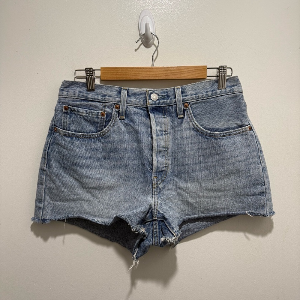 Levi’s 501 Button Fly High-Waist Light Blue Denim Shorts